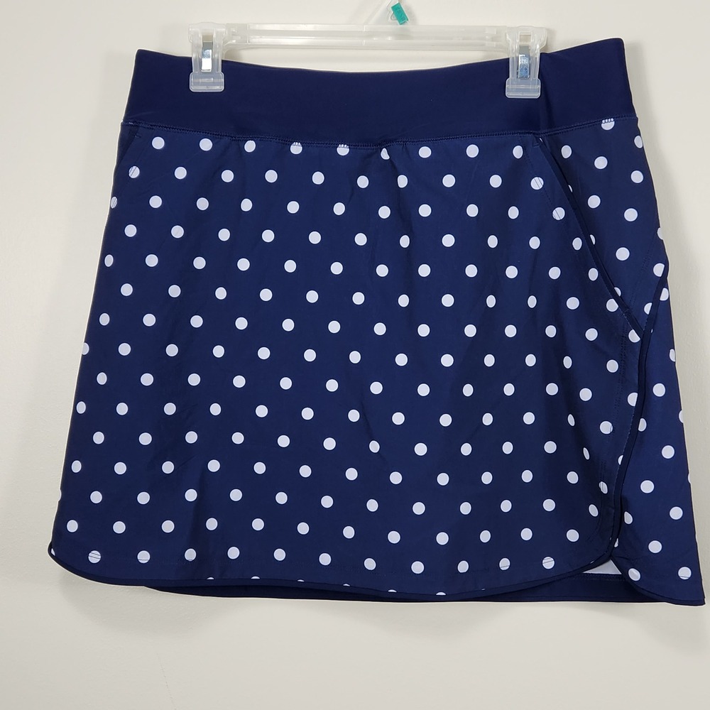Lands End Navy‎ Blue Polka Dot Active Skort Women 10 Golf Tennis Skirt Pocket